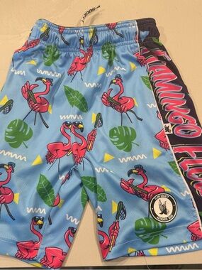 Society Blue & Pink Flamingo Print Kids Swim Shorts
